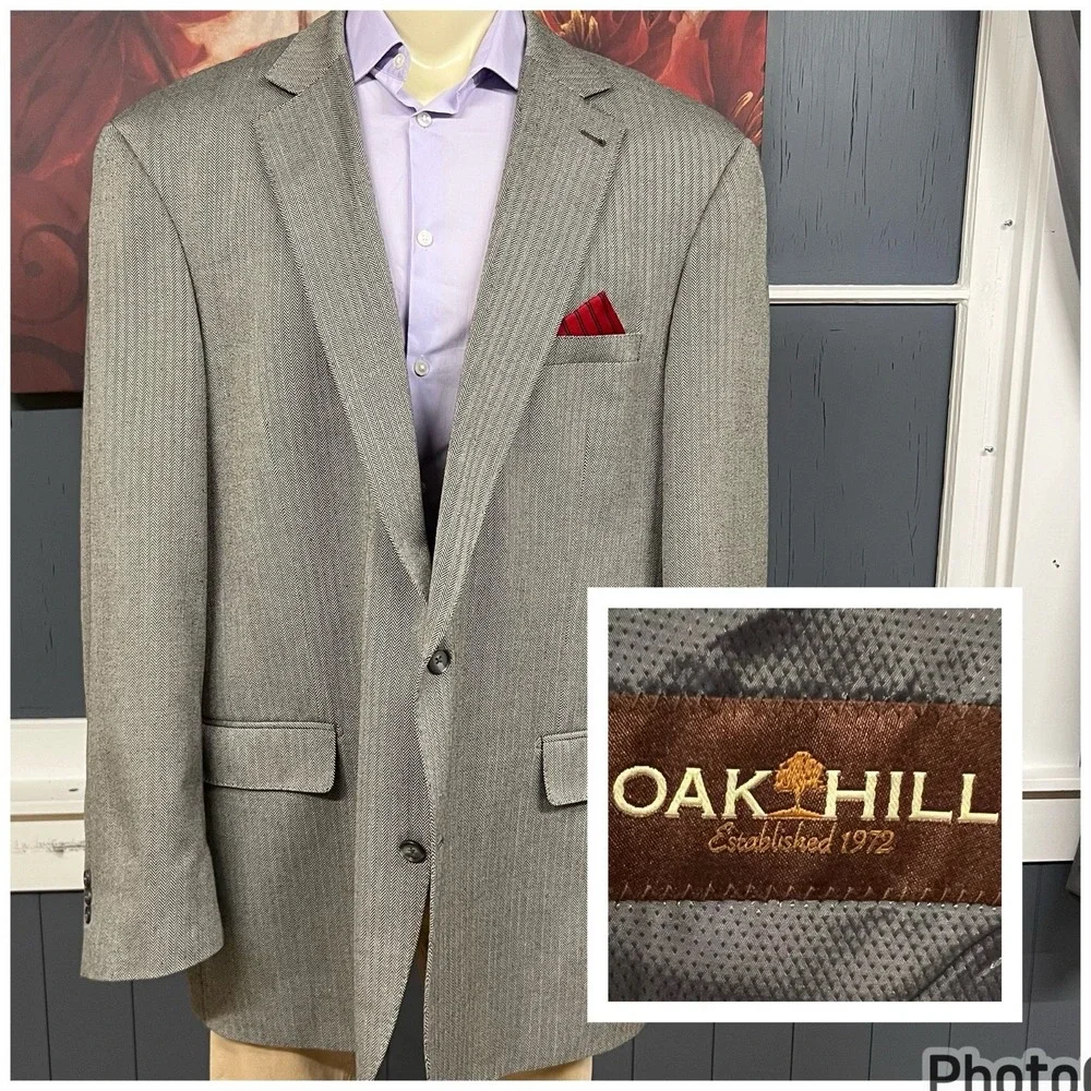 OAK HILL Big & Tall Blazer Sport Coat‎ Mens 2XLT (50/52L) Long Polyester Gray